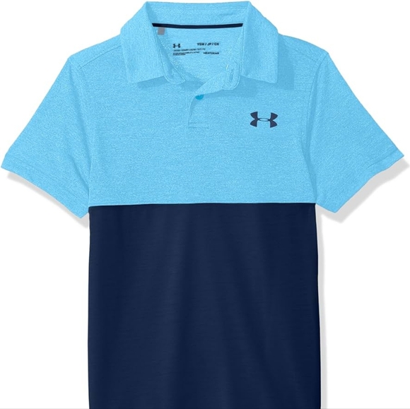 Under Armour Boys' Thredborne Blocked Polo, Size Small (Canoe Blue) - Picture 2 of 7
